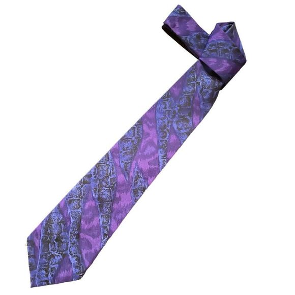 Picasso Blue and Purple Animal Print Italian Silk Tie - Picture 2 of 6